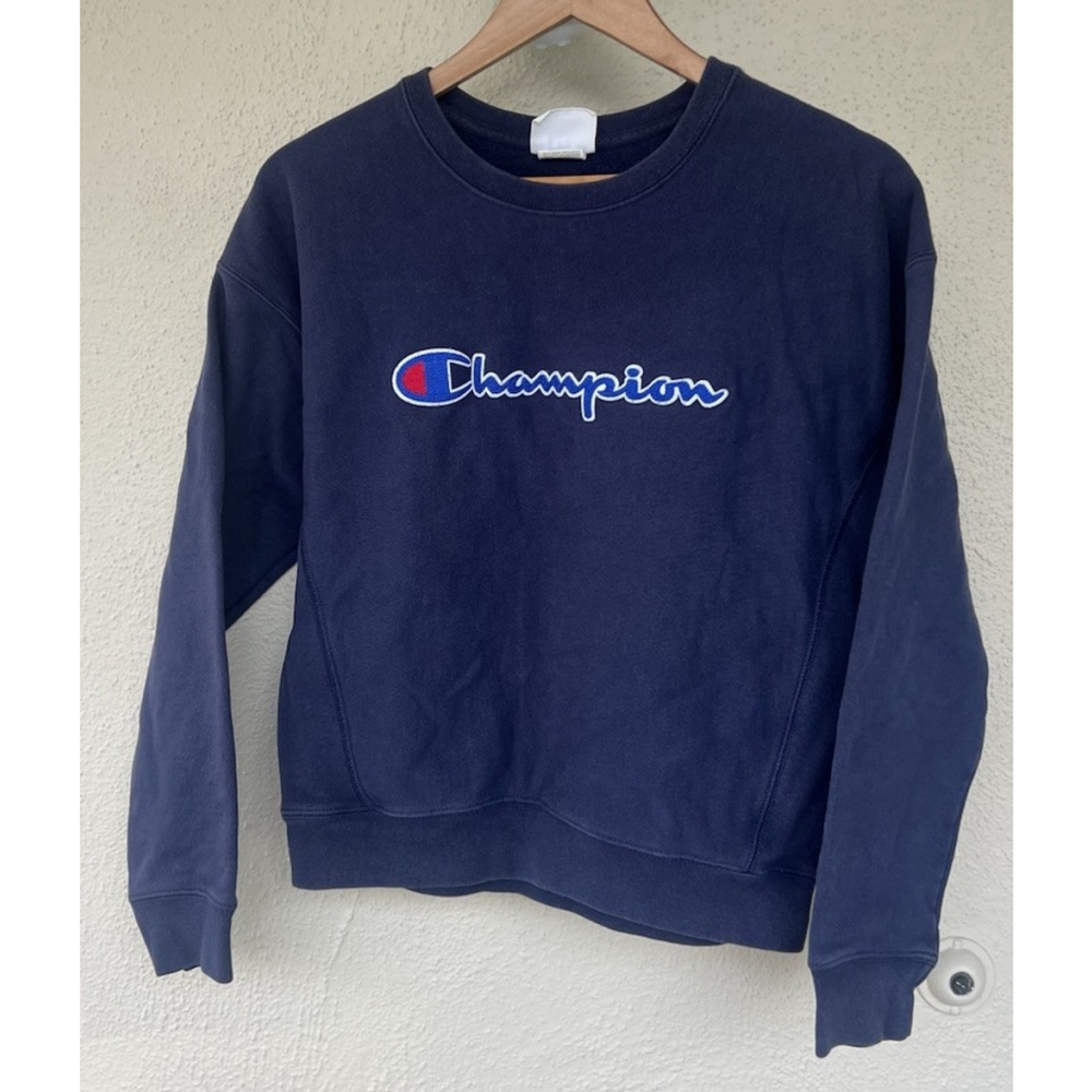 Champion Sweatshirt Crew Neck Script Logo Reverse Weave Blue Unisex Size Medium